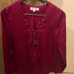 Cranberry Colored 100% Polyester Long Sleeve Blouse